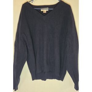 Vintage Mens XXL Heather & Tweed 100% Lambs Wool Sweater Navy Blue Preppy 80s